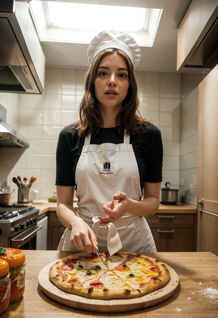 a poster for a movie. "vegan" is displayed at the top of the poster in a whimsical font the tagline "we all cheat a little" . Emma Watson is Princess peach,nude , wearing a Mario cap and blood splattered white butchers apron. she is cutting Mario mushrooms with a cleaver, manic grin.