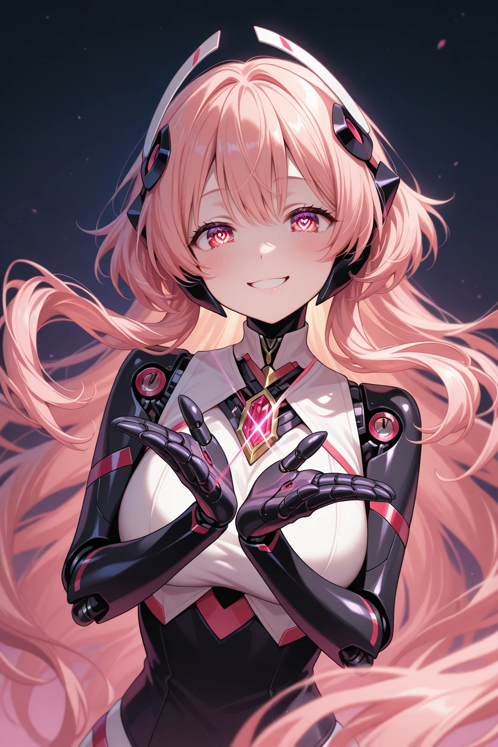 最high quality、best image quality、masterpiece、android girl((18-year-old、 By becoming、vest bust、medium bust,wide open breast tea、red glowing eyes, water hair、messy hair、long hair、thin,highest valley、Blue robot body、Shiny red body、Close ~ eyes、attack、Show the whole body、robot arm、robot feet、villain、evil smile、bad smile、laugh loudly、villain pose、Black robot wings)),high quality、beautiful art、background((dark bio facility、dark room、Infrared Sensor、red lighting))、Flight、debris flies、Depth of written boundary、movie、visual art、perfect art、8K,genuine、