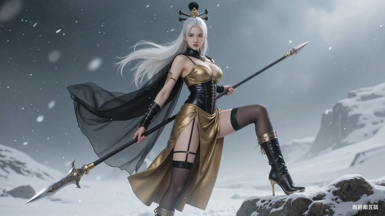 Silver-haired beauty,holding knives,Mechanical gloss,Exploded shots,belly-bar,stocklings,Full body photo,