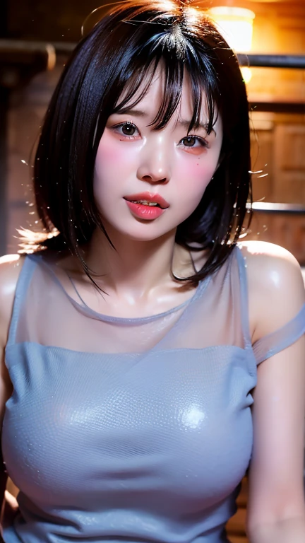 Kasumi, brown eyes, (best quality, ultra-detailed), (realistic:1.37), beautiful and detailed face, ultra-realistic texture, delicate face, delicate body, red lipstick, bright colors. High definition, 8K. with an expression of a slight cute smile
