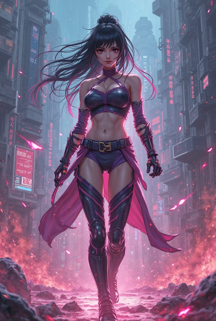 size:1242x2488 pixels,A female warrior,A firm look,3D Illustration Style,Cyberpunk Style Cyberpunk Clearness,Highly detailed,Department of Art,Bright colors,Ultra-detailed,Three Different Shots and Actions,Different Color Saturation,Different Composition Angles,High-definition 4k8k,webp