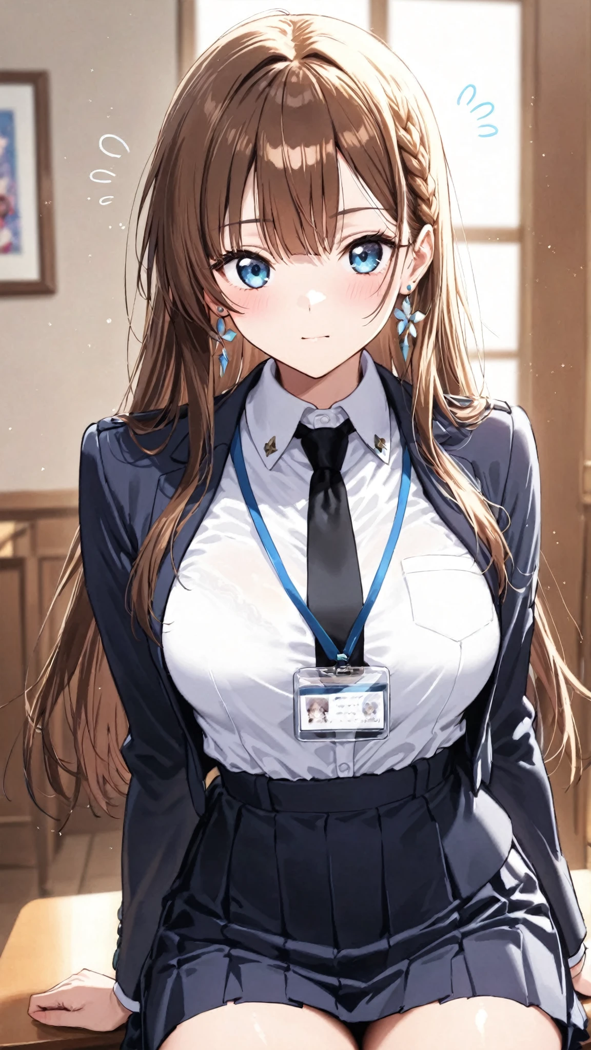 (highest quality,High resolution,Very detailed),1 girl, Beautiful and elegant light blue eyes, Brown Hair, Cold Smile,Medium Hair, Wearing a suit,secretary, Mature Woman, Age 25,Cruel smile, Calm and Calm, Slim figure,Small breasts, Pale complexion, thin, Calm, At the Laboratory,You are operating a tablet