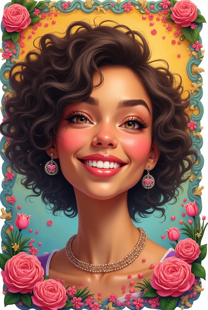 make ,a realistic full body shot,exagerrated ,caricature ,of indonesian woman, with nice smile,This masterpiece captures the essence of the era, radiating nostalgia and vintage charm.,simple background.high detail