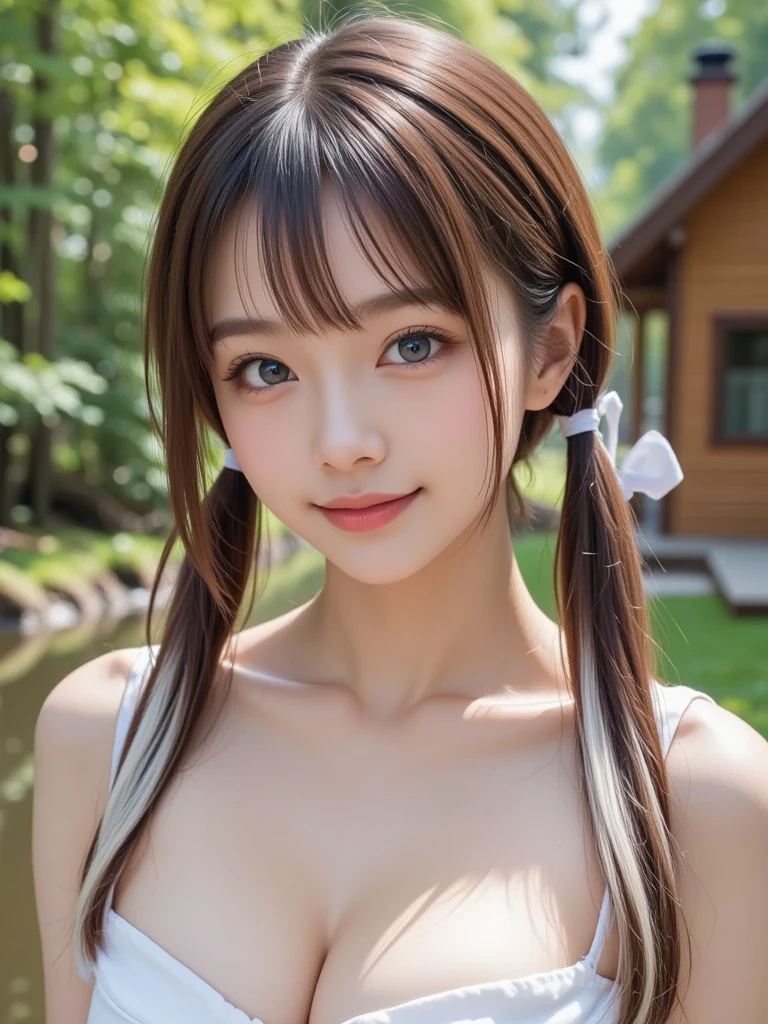 costume , stage ,(((live-action:1.5))), ((Realistic Beautiful Girls:1.3 , Japanese idols)) , ((Realistic sunlight  , 8k , top quality masterpieces:1.3)) ,  details , bungs , female , chest , twin tails,