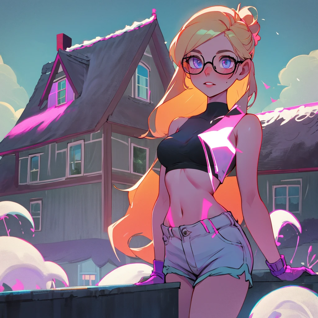 (masterpiece, best quality:1.2), ultra detailed 8k image, cowboy shot, (solo), (1girl):1.5, glasses, long fluffy pink hair, hair blowing, gorgeous body, wide hips, slight smile, ((very sexy and transparent (clear nigthdress)) with exposed navel), musculous belly, gorgeous huge breasts, ((pink breasts niples) under very transparent clear nigthdress), (cameltoe), in front a waterfall in a windy beach, view form sea to beach.