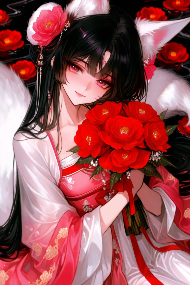 (thankyou "いくすん"), (Thanksgiving style), (solo:2 18yo) (detailed hime-cut:1.4) (immensely beautiful black hair very long hair), (beautiful sexy sadist girl) (immensely sexy red eyes) (happy smile) (glossy lip) (big tits), in a sexy cool beauty red princess dress with double exposure:1.2 love hearts, break, hand holding a immensely beautiful bouquet, in the thanksgiving stage, background "thankyou", BREAK, perfect anatomy, masterpiece, best quality, 16k, beautiful detailed thanks, daydreaming expression.