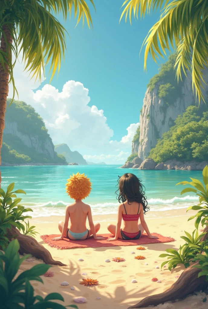 2 friends on the beach looking at the sea smoking cannabis sativa with lots of smoke