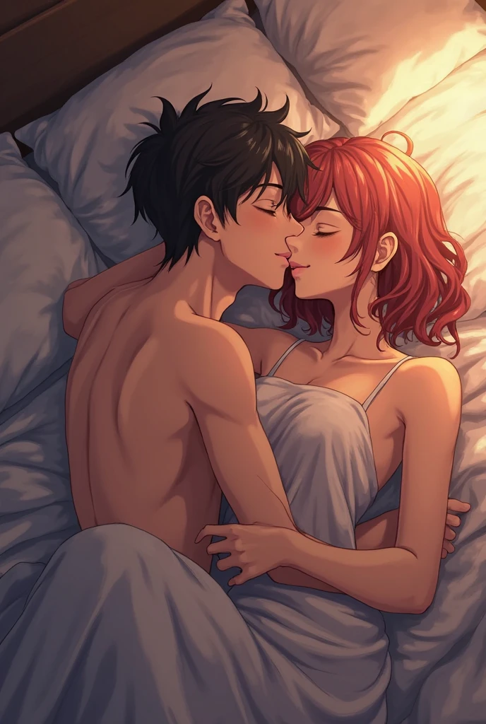 In the bed where a boy name hayato Suo fucking female sakura Haruka in windbreaker