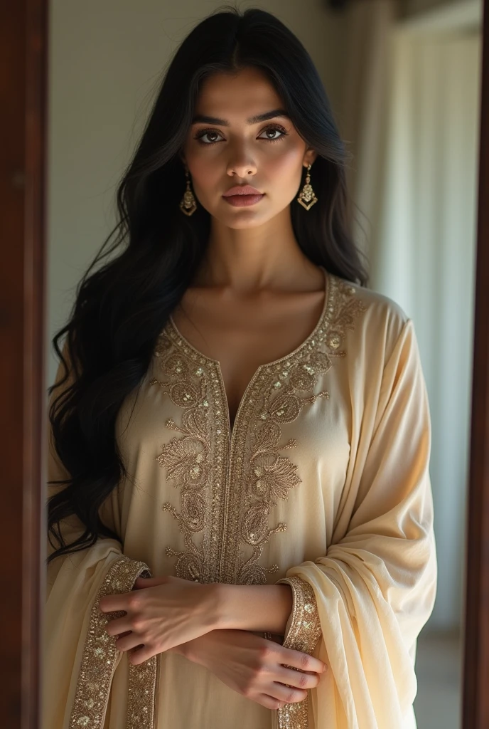 I want a same girl more image in Pakistani dress kurta pajama and also duphata in his neck more realistic image
