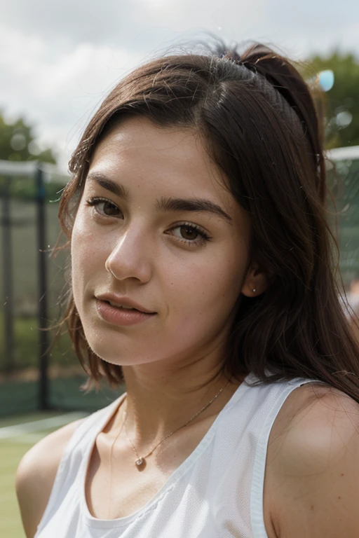 Tennis woman 23 ans, europeenne, juppe courte, cheveux violet