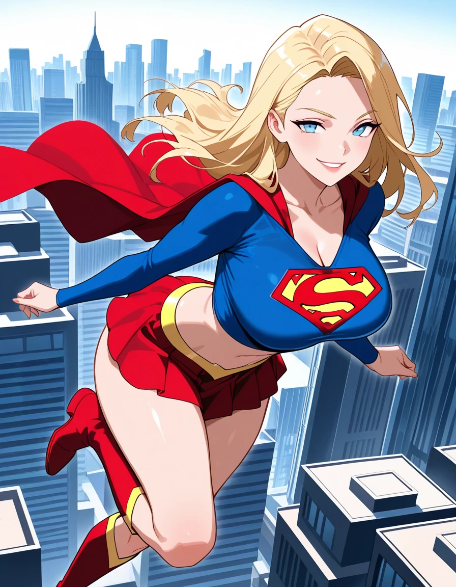 (8k),(masterpiece),(Japanese),(8-year-old girl),((innocent look)),((Childish)),From the front,smile,cute,Innocent,Kind eyes,Flat chest,Hairless vagina, Cameltoe,Red cape,Supergirl Costume,semi-long,Hair blowing in the wind,Blonde Hair,Strong wind,night,dark, Neon light cyberpunk city,kirbywood, drawing, vintage color comics