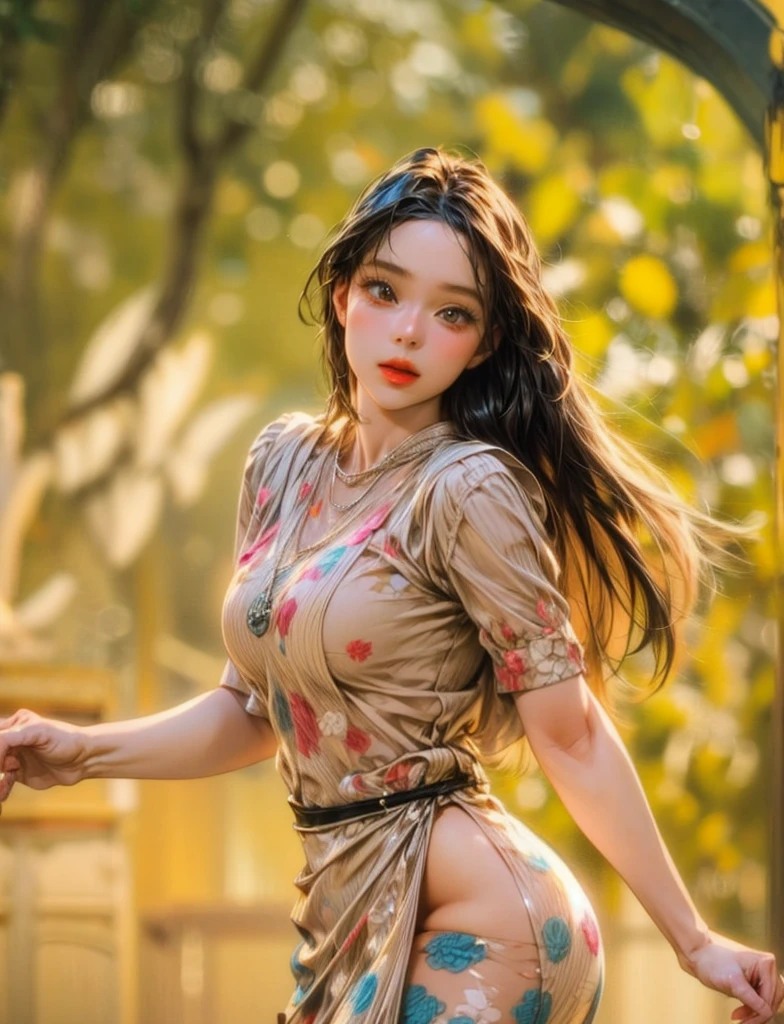 ((Realistic lighting, top quality, 8K, Masterpiece: 1.3)), Clear Focus: 1.2, 1 girl, Perfect Body Beauty: 1.4, Slim Abs: 1.1, ((Dark Brown Hair, Big: 1.3)), (Accelery Dress: 1.4), (Outdoor, Night: 1.1), Ultra Slender Face, Fine Eyes, Double Eyelids, Exposed Cleavage, Blushing, Embarrassing, (laughs: 1.2), Full Body Shooting, ( Random colored lace underwear) --auto --s2