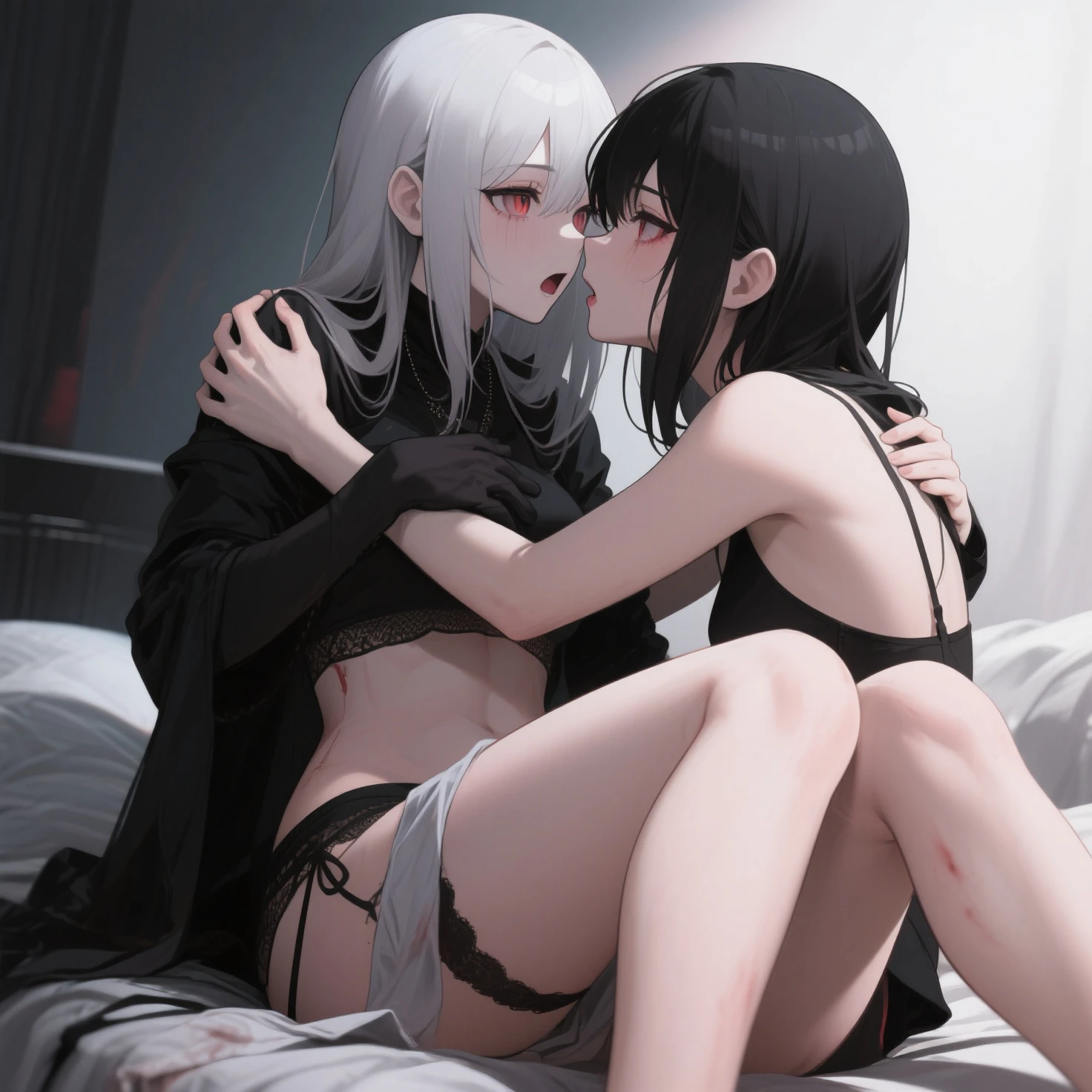 (((2girls, different girls) ,pale skin, Masterpiece, ultra quality)), posing to pictures, muscle body,strong body, oiled body, smiling, making sex with another girldifferent girls,, nsfw, on bed