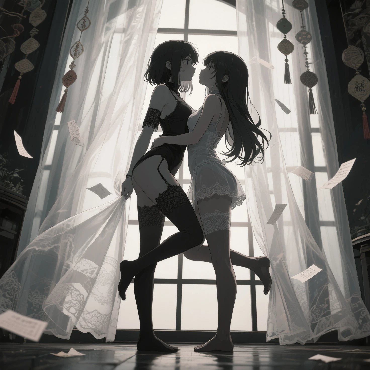 1girl, breasts, moon, lantern, night, solo, large breasts, hair ornament, wet, kimono, japanese clothes, wading, water, hair flower, flower, outdoors, sky, full moon, rain, black hair, off shoulder, mountain, cloud, holding, sash, bare shoulders, paper lantern, standing, white kimono, night sky, sideboob, obi, wet clothes, bangs, tree, from side, reflection, short hair, cloudy sky, wet hair (((masterpiece),(extremely detailed CG unity 8k wallpaper),best quality,,solo,1girl,cinematic lighting,detailed background,beautiful detailed eyes,bright pupils, (an extremely delicate and beautiful),(Beautiful and detailed eye description), ultra-detailed,masterpiece,)),
