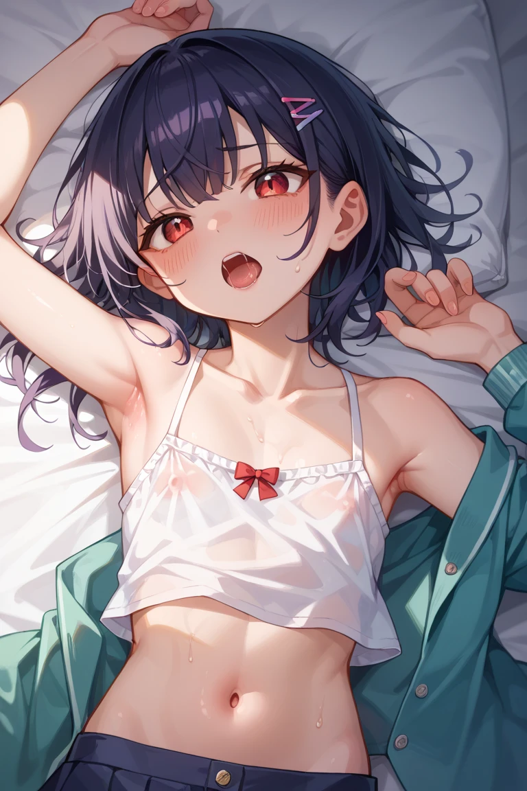 masutepiece, Best Quality,Illustration, Wallpaper, Ultra Detail, Little Face Lori、(((molesting)))、((fear:1.3))、(Teary-eyed:1.5)、(((Cute underwear)))、ample breasts、cherry-colored areola/Long hair