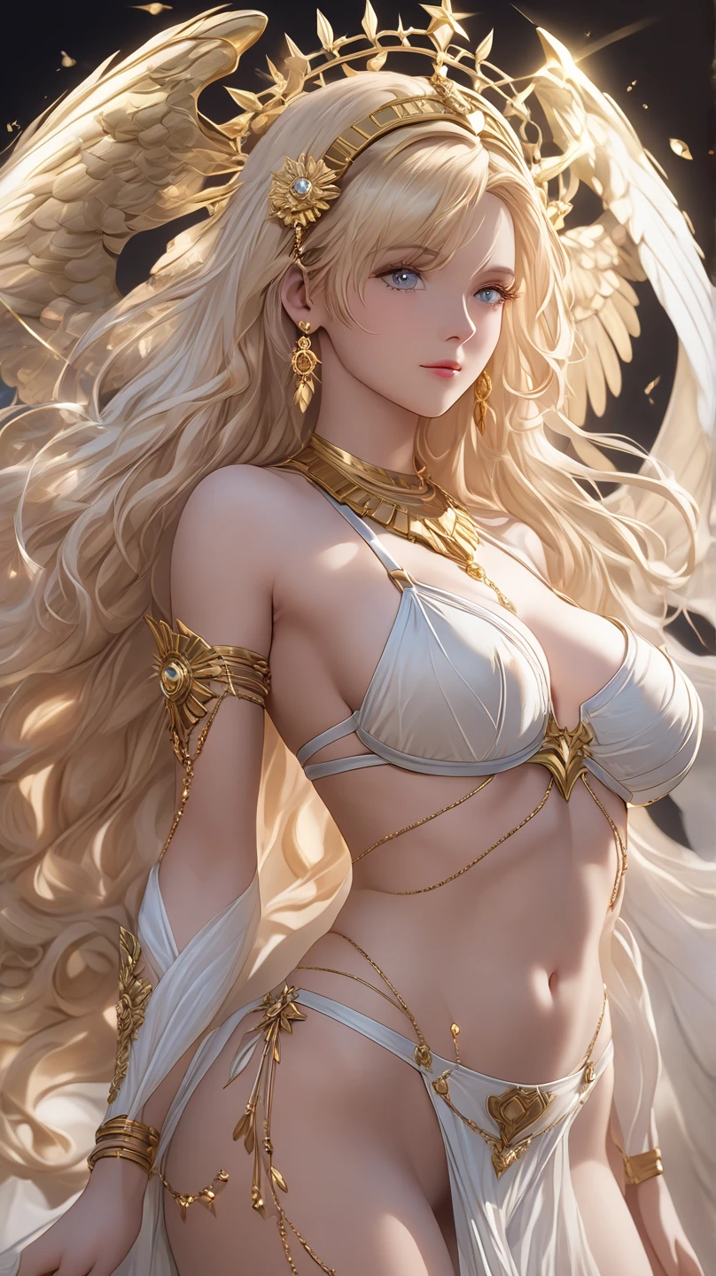 ((masterpiece,best quality,8K,high resolution)),((character concept art)), 1 female, noble, Old money atmosphere, supermodel, fashion model, 35 years old, (long blonde hair), blonde hair, (fair complexion), Ultra-fine eyes (blue eye color), extraordinary gorgeous, grace, charming, clever, calm, Perfect body ((Slim and curvaceous)), ((intricate details)), Super delicate hand details, super fine fingers(((Ten fingers))), Wearing a white blazer、White shirt and white pants (stand still), (full body display), ((Show the whole body)), (No logos on background), (No logo), ((solid color background)), ((solid color background)), (((empty background)))
