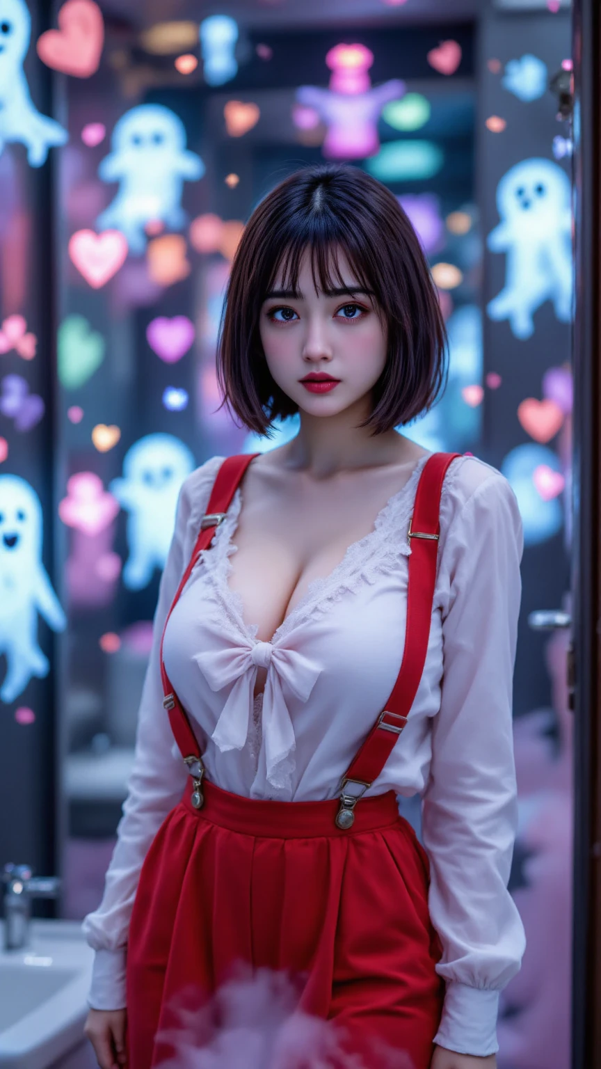(masterpiece、realist、masterpiece,Very detailed,of the highest quality,8k,CG,cipher,shaved off:1.0),(A girl:1) 、dark room、bedroom、Sexy gestures and faces.、sexy, jyojifuku,nurse、big breasts, neckline、latexのnurse uniform