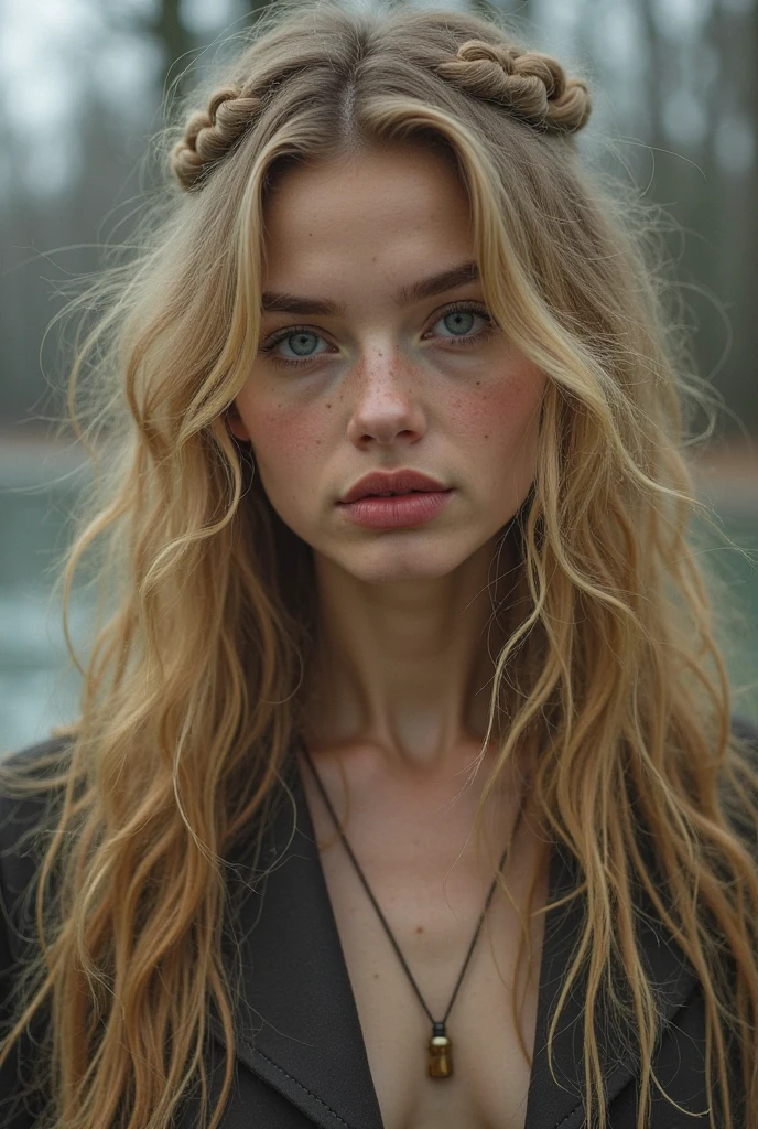 1girl in, age19, Solo, Aesthetic artwork, irish, wavy strawberry blonde hair, shoulder length hair, gray eyes, light grey eyes, some small freckles, pale skin, runners body, (textured skin, skin pores:1.1), goosebumps, wearing a cardigan without anything underneath, no bra, rural outdoors, making eye contact, sultry look at viewer, winsome, playing hard to get