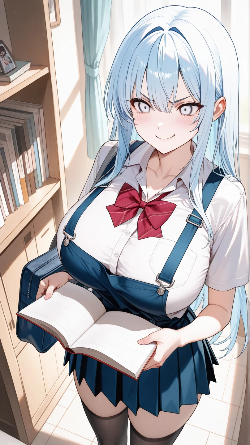 Browsing Caution,masterpiece,Highest quality,High resolution,Very detailed, Cowboy Shot, One girl, silver wolf\(Collapse Star Rail\), Grey Eyes, Grey Hair, Long Hair, ponytail, hair ornaments, Wear blue lens sunglasses on your head, In the process of taking off clothes, Embarrassing, A look of expectation, Heavy breathing, Excited, Lust, Heart Pupil, sexual excitement, Seduce, blush, Shiny skin, View your viewers, Silky skin, Rub your thighs together, Embarrassing格好, Love juice drips from the crotch, Inner thighs, Right in front of you, Very close, Reveal the tuning, In the corner of the library, Facing forward