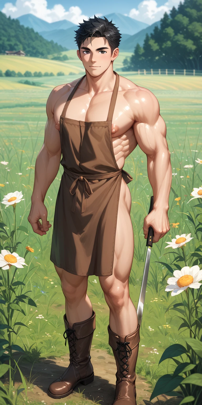 (Green short hair), (((male centaur))), ((bodybuilder)), ((very muscular)), ((broad chest)), ((thick pectorals)), abs, (((small waist))), ((big biceps)), ((large )), ((glans)), ((?????????)), ((nipple piercings)), (((tropical forest))), (((nepenthes))), orchids, tending, caring, collecting, (veiny horse :1.0), extra arms, ExtraArms, tanned skin, erection, flaccid , erected , mature, dapper