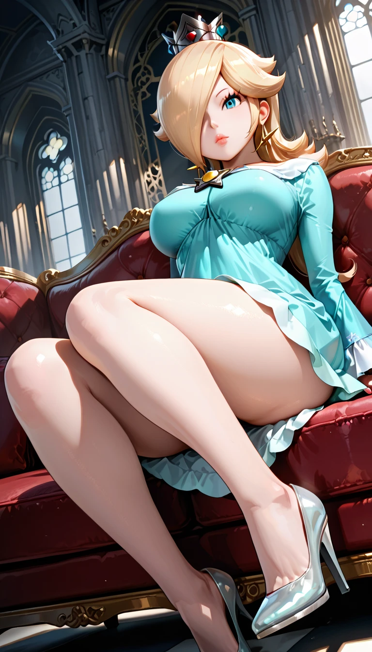 (best quality). (Ultra Detalhado). (1girl), Olhando para o Viewer. (Antecedentes detalhados). belos olhos detalhados. rosto delicado e bonito. (high saturation), seios grandes, droopy breasts, sexy blue lingerie, (((sexy legs))), (((heels))), (((beautiful legs)))