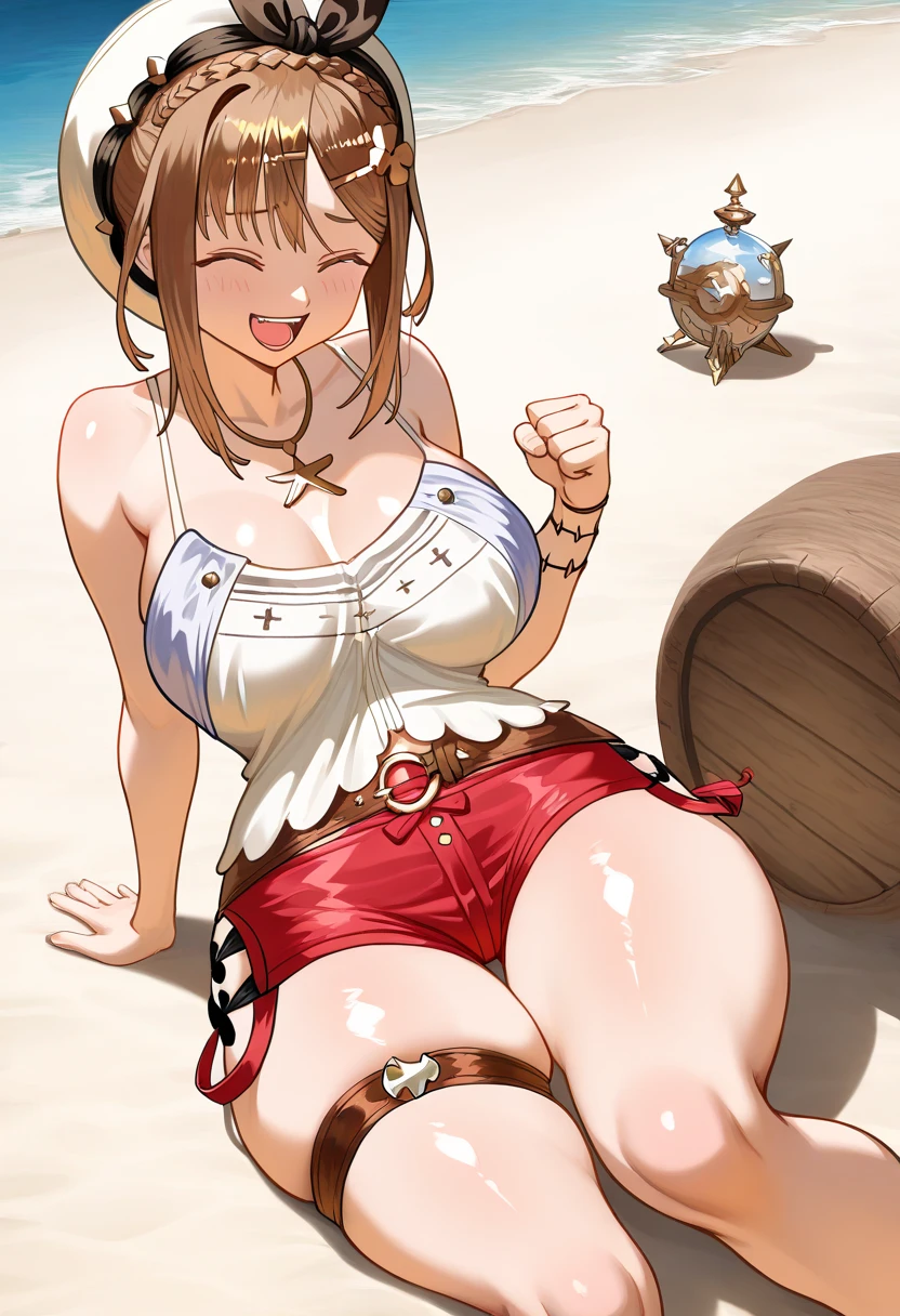 A woman in a bikini posing on a steam punk tank. She is laying on the tank or leaning on the tank with her butt to the viewer. Sexy poses. glamour photography. Set on beach