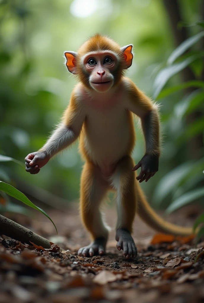 1 litte male Monkey , cute, brown, smooth hair, full body, realistic, perfect