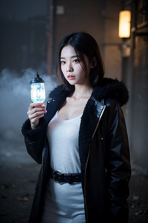 4K highly detailed realism,The upper part of the body,Beautiful photo of 18 year old girl,Big tits,Standing by the window of a modern industrial bedroom in wet clothes,In a tall building,Brick walls wearing white sports bras,Deep neckline,Black yoga shorts,exposed。