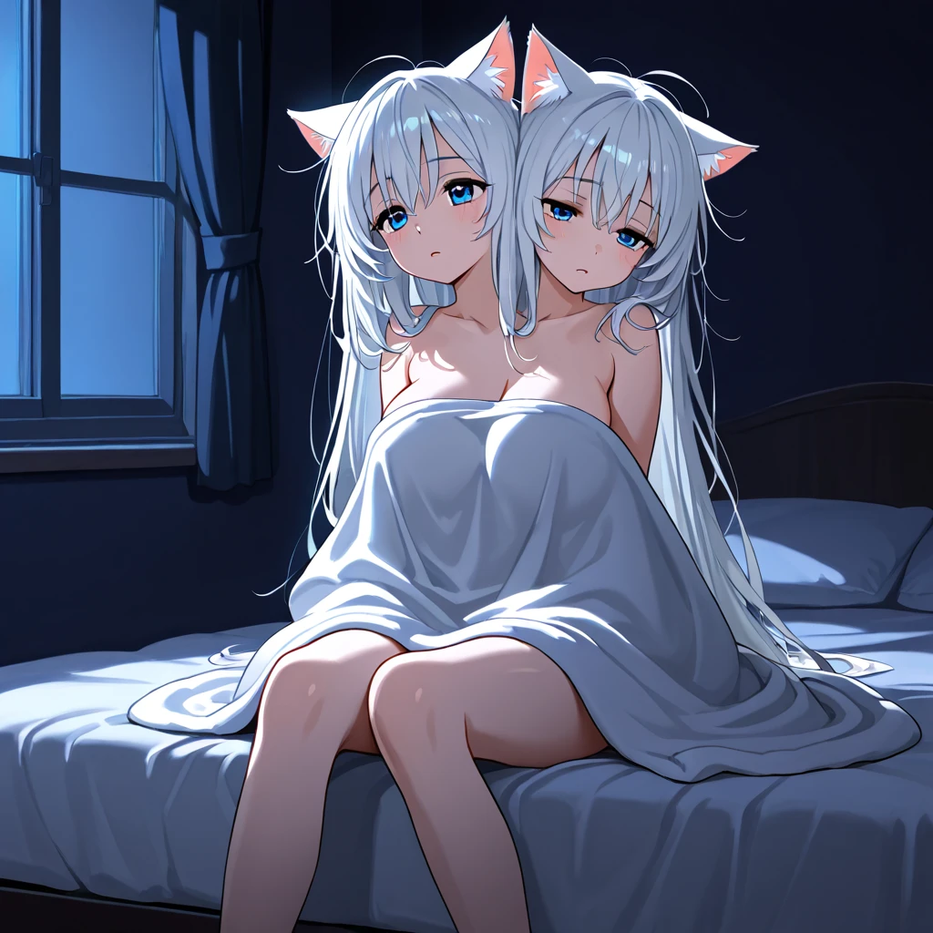 Anime - Style image of loli in swimsuit sitting on bed, White Cat Girl, Anime cat girl wearing swimsuit, cute anime catgirl, Very beautiful anime cat girl, Loli in panties, , beautiful anime catgirl, Beth, anime girl with cat ears, Anime art wallpaper 8 K，a cat tail，Be red in the face，see-through transparent clothes