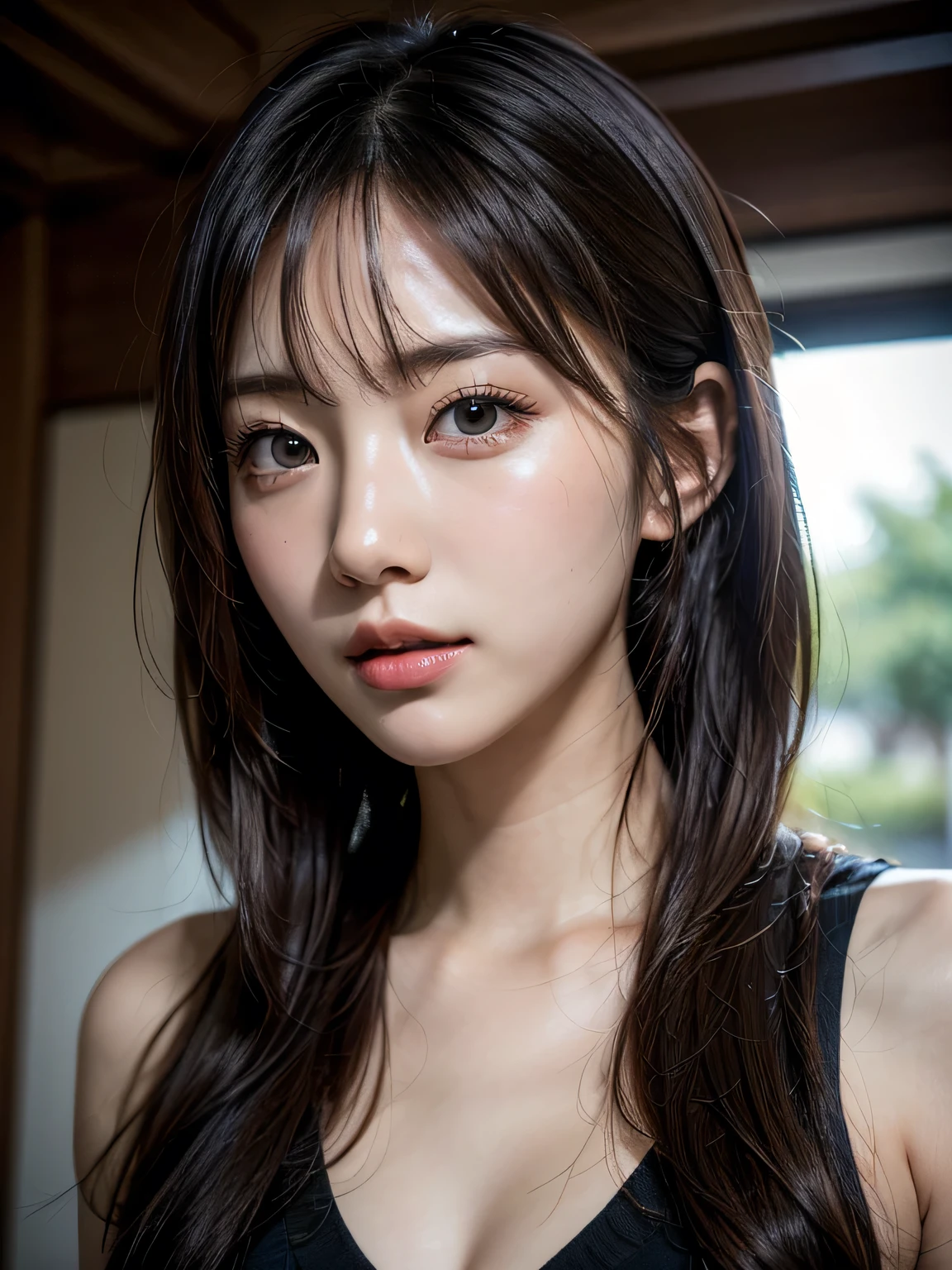 (Photorealistic、Masseter muscle area、Highest quality、High resolution、RAW Photos)、（full body, no cloth, glamorous body）Realistic、Bright lighting、Face Light、Smooth Professional Lighting、pretty girl、Beautiful woman、Modeled、gravure、natural makeup、so beautiful、Realistic and beautiful skin、plum thighs, Beautiful and detailed、Detailed face、Big tits、Cleavage、wavy hair、Brunette colored hair、Brown eyes, sexy face, looking at the camera、take a picture、No clothes,naked body, Seductive Pose