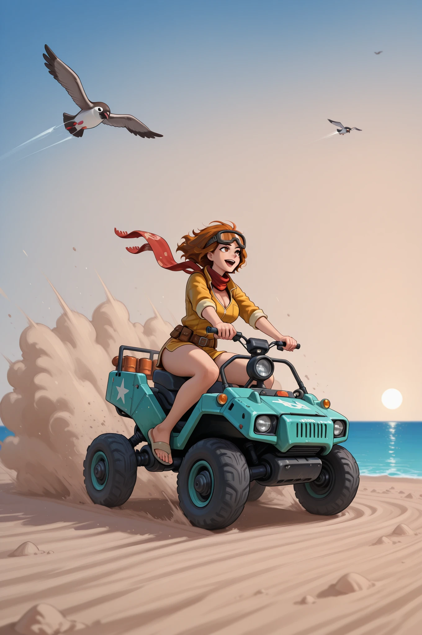 Cover illustration for Amazing Stories from the 50s,Alien desert surface, landscape, A girl wearing a transparent helmet and a colorful tiny triangular micro bikini,Big droopy,Huge Saggy Breasts,Garter Stockings,A flying vehicle with a retro 50s design, Graphical Design, (Dark ink, Ink Black),