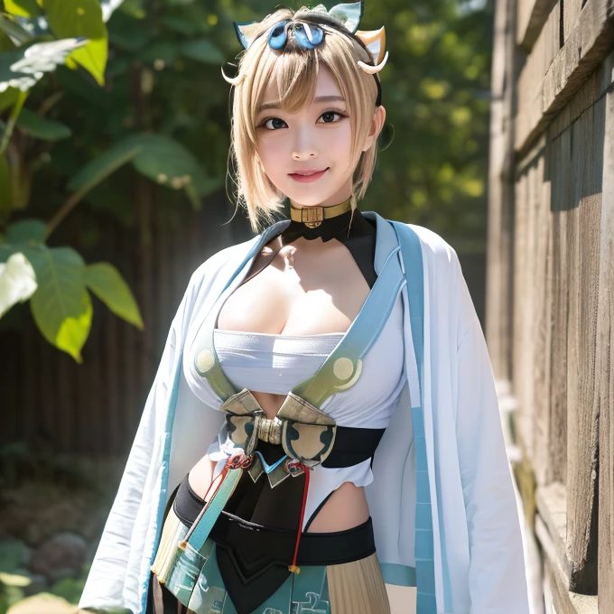 masterpiece, best quality, (realistic,photo-realistic:1.4), (RAW photo:1.2), extremely detailed CG unity 8k wallpaper, delicate and beautiful, amazing,finely detail, official art, absurdres, incredibly absurdres, huge filesize, ultra-detailed,extremely detailed eyes and face,light on face,little smile,asuna yuuki,(caramel hair:1.4),(wearing armor:1.4),jungle,long hair