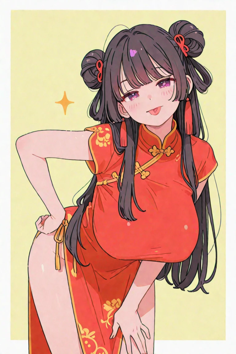 Period drama manga style A 15-year-old super beautiful Chinese young lady with black hair in a bun cut wearing a super shiny red long-sleeved Chinese dress She has a lewd mark stamped on her belly and her pussy spread open