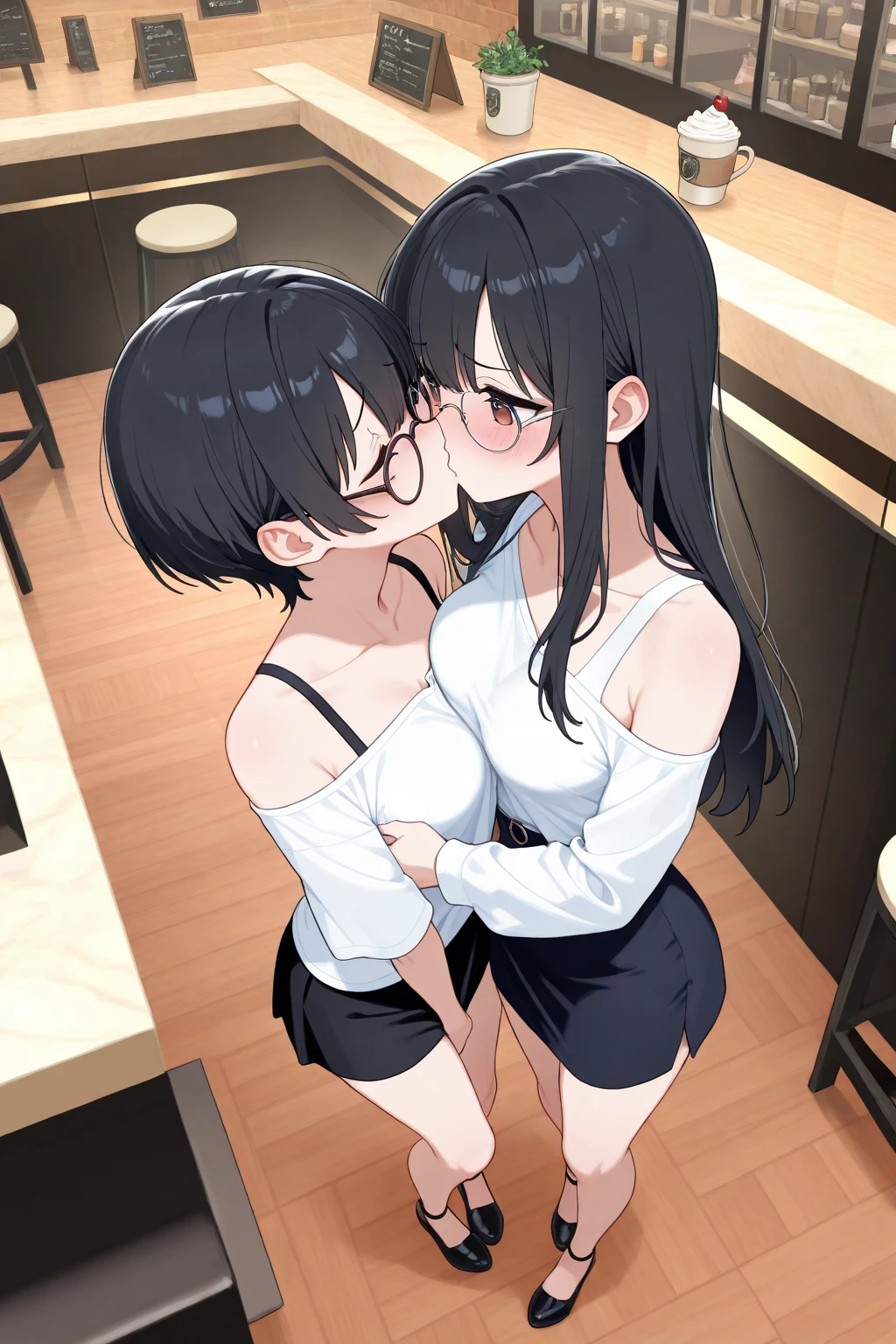 highest quality, High resolution, A woman wearing glasses, focus only, Medium body Beautiful breasts Small breasts, No Pan No Bra, blush, embarrassing,Unwilling, Uneasy, Naked, Wearing nothing, Naked, Hiding hands with body, Nipples, Arms, Navel, Butt, Short hair, Standing, Black hair, Examination room (Doctors around, hugging, old man, male genitalia, forced kissing) Belochu