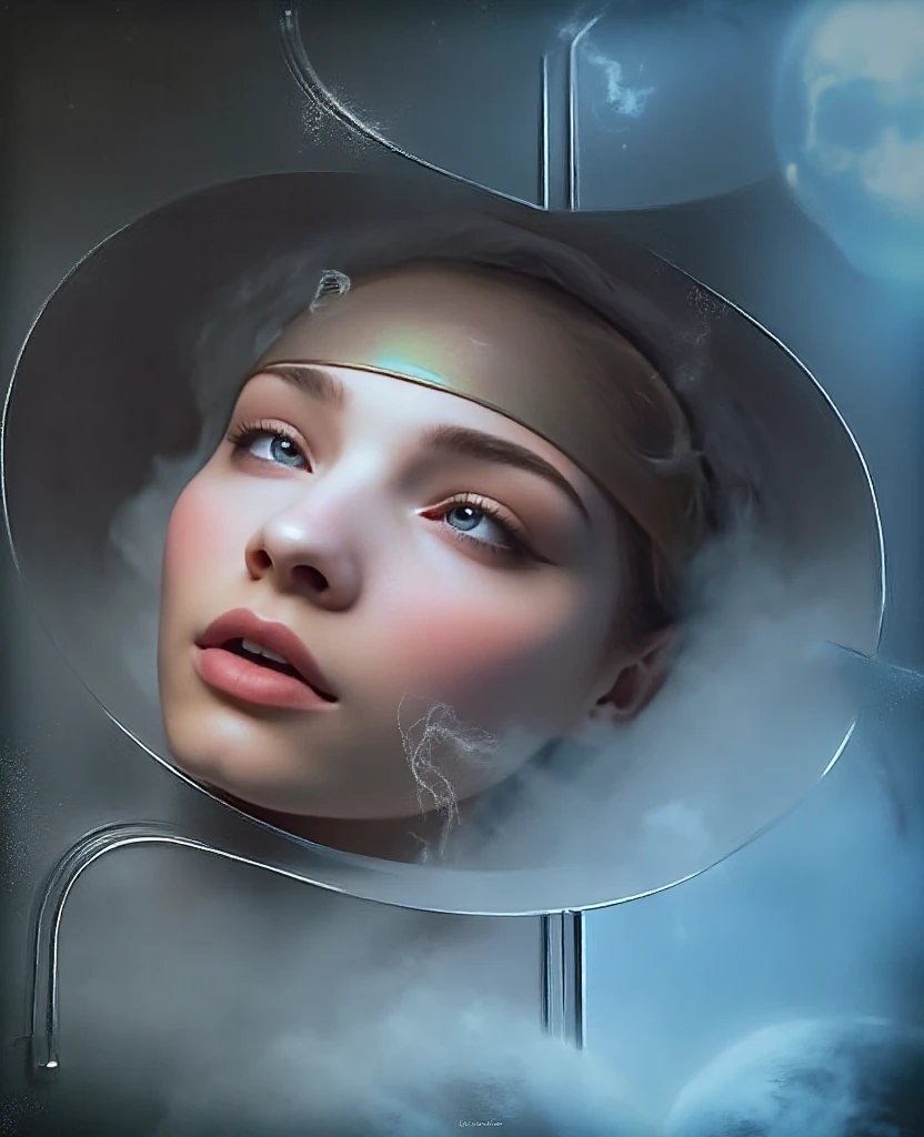Close-up view, a woman's head in a freezer bag, 'O' shaped mouth wide open, bald, lifeless, sweet young girl, stiff, eyes tightly closed, frosted skin