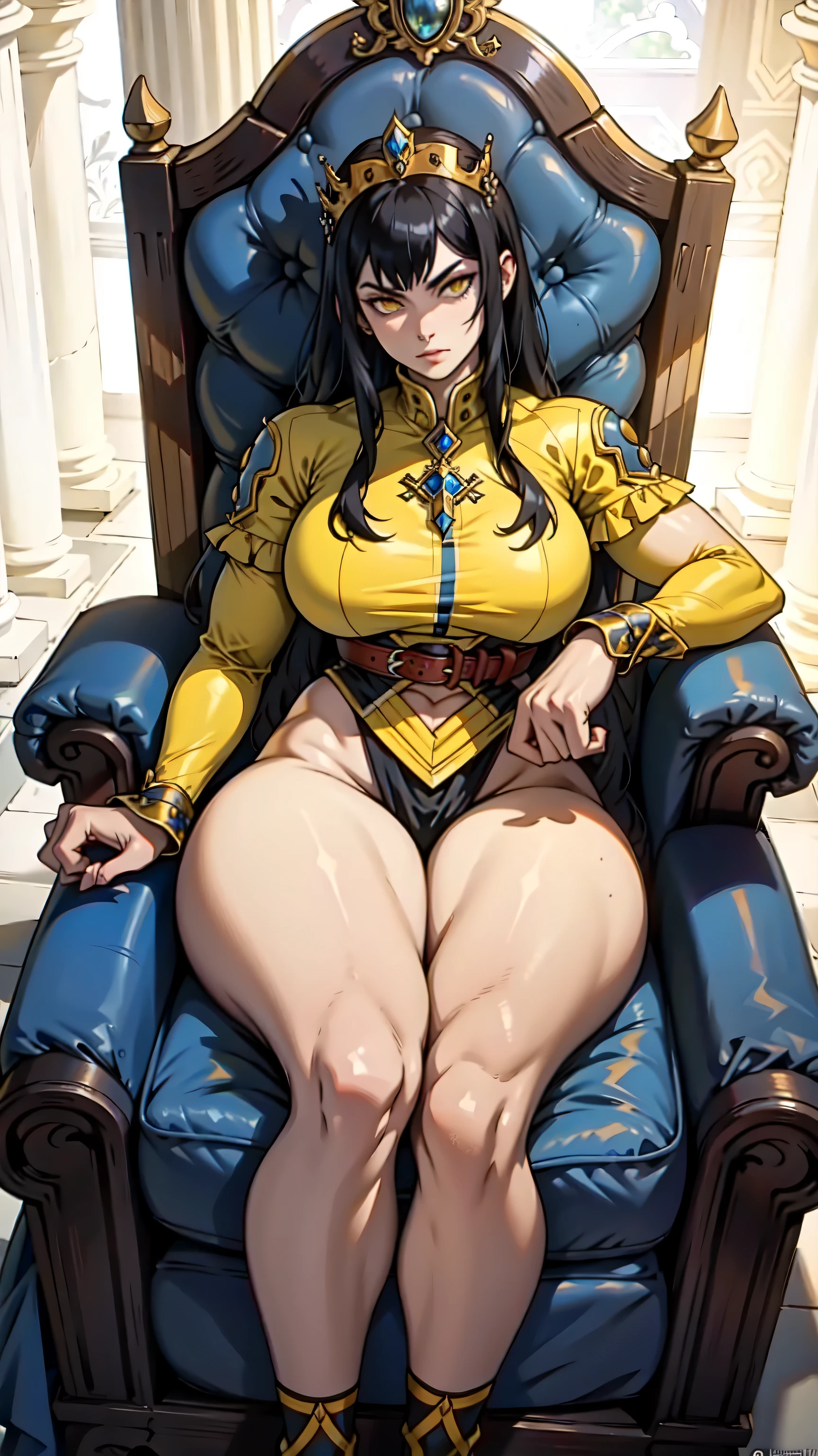 ((Best quality)), ((masterpiece)), (detailed: 1.4), (Absurd), 9full body0, muscular woman of 35 years, kinetic skin yellow gold with (((exposed muscles and bones)))), hot woman, sculptural body with defined muscles, closed mouth, muscular body wearing a micro loincloth, whole body covered by yellow clothing gold neon style Genesis evangelion, ((large breasts)), (eyes with heavy and very black makeup),  (((misaligned colored mohawk hair)), (graphic drawings of flames covering the body), ((drawings of golden stars on the arms)), very long eyelashes, heavy eye makeup, lots of jewelry, by mucha, niji --V5, close to real, psychopath, crazy face, sexy pose, 2 piece clothing, pastel, centered, scale to fit the dimensions