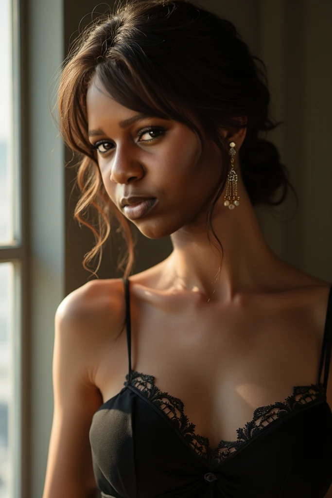 ((Piel oscura africana, Very deep ebony skin)), ((Su belleza es innegable)), ((Cara linda emocionada)), ((Ojos perfectos hiper detallados.,)), ((linda pose)), ((Salida de idioma)), ((Seductor )), sexy, ((completamente desnuda sexy)), ((Cola de caballo afro con pelo largo y rizado africano,)), (( piel)), ((de pie, vue de face)), ((touching her legs in a sexy pose)), ((afuera, Ville publique)), Sharp Focus CGI, fotorrealista, Alto detalle, realista, Obra maestra, absurdo, mejor calidad, hdr, alta calidad, High Definition, extremadamente detallado, fondo de pantalla 8k, detalles intrincados, 8k hd, Full HD, (foto realista:1.2), contraste, Intense lighting, cinematic lighting, natural lighting, luz dura, iluminar desde el fondo, Global lighting, occlusion ambiante