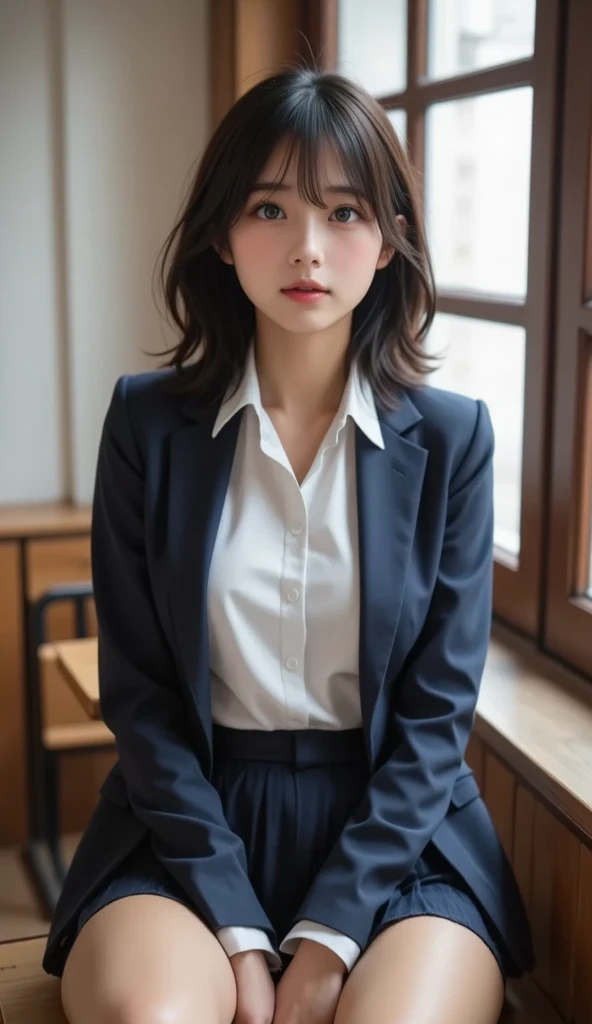 (((A girl in a gray suit and skirt sitting in an office))), (High resolution:1.5), (16k, Photorealistic, Raw photo, Selfie, Best image quality: 1.5), Japanese, (One Girl), Beautiful Face, (A vivid face), (Black-haired、short hair:1.3), Beautiful Hairstyles, Realistic eyes, Beautifully detailed eyes, (Realistic Skin), Beautiful skins, attractive, 超A high resolution, Surreal, High detail, Golden Ratio, Highly detailed cute girl,(20-year-old), (????????????:1.5)