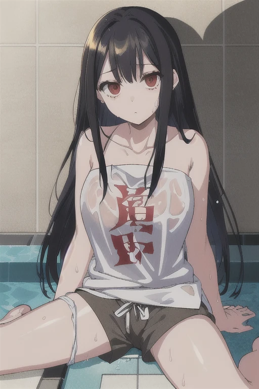 Nagatoro, pussy juice , beach, sucking finger, blush, trying not to laugh, small breasts, leotard
