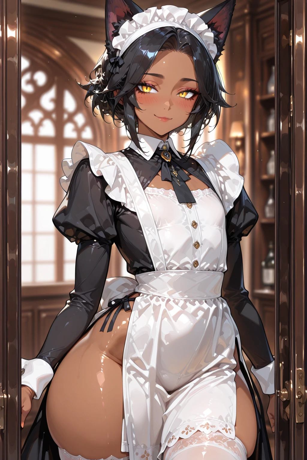 (nsfw:1.3),(open chest:1.3),((very flat chest :1.3)),((open skirt:1.3)),((side tie panties)),((nsfw panties:1.3)),highest quality, masterpiece, long eyelashes, Sparkling輝く目, Dresses with ruffles and ribbons, Eat cake in a café, Sparkling, Cat ear, flower hair ornament,