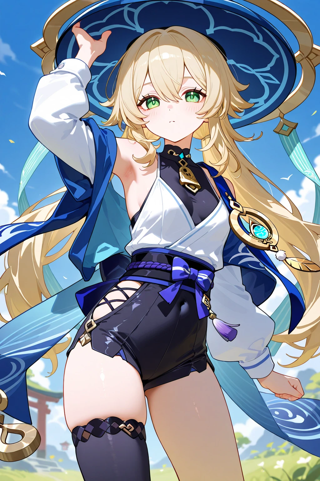 (masterpiece)、(highest quality)、(Super Detail)、(Best Anatomy)、Official Art、 Light-colored hair、 Shoulders are exposed、Small breasts、Exposing breasts、Exposed thighs、Starry Sky、Mysterious、Fantasy