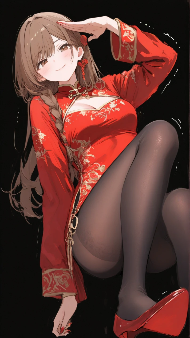 (Masterpiece:1.4), (best quality:1.2), <lora:yoo_sangah-000016:0.8>, yoo sangah, 1girl, black dress, thighhighs, sleeveless, sitting, crossed legs, from below