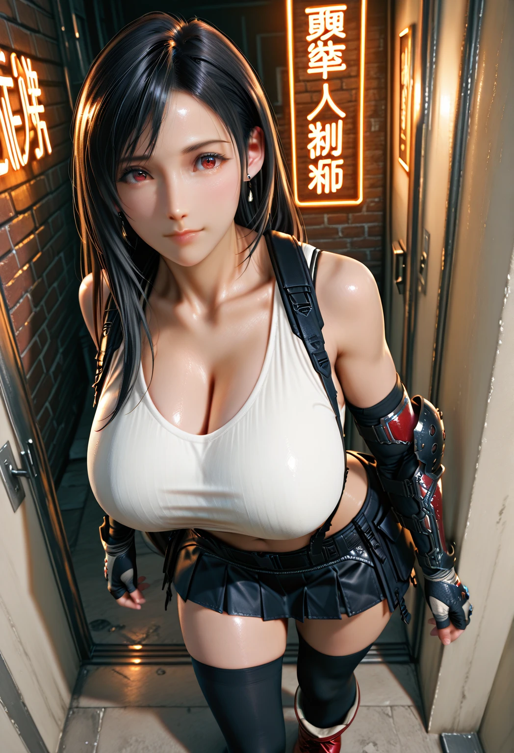 (8k, RAW photo, best quality, masterpiece:1.2), (realistic, photo-realistic:1.37),1 girl,collared dress,cute,blue eyes, (solo),detailed face, short hair,from below,bent over
,cyberpunk street, evening, rain, (ulzzang-6500:1.18),
<lora:Mara32:0.46> <lora:tifaMeenow_tifaV2:0.3> <lora:sciamano240Style_v10:0.6>