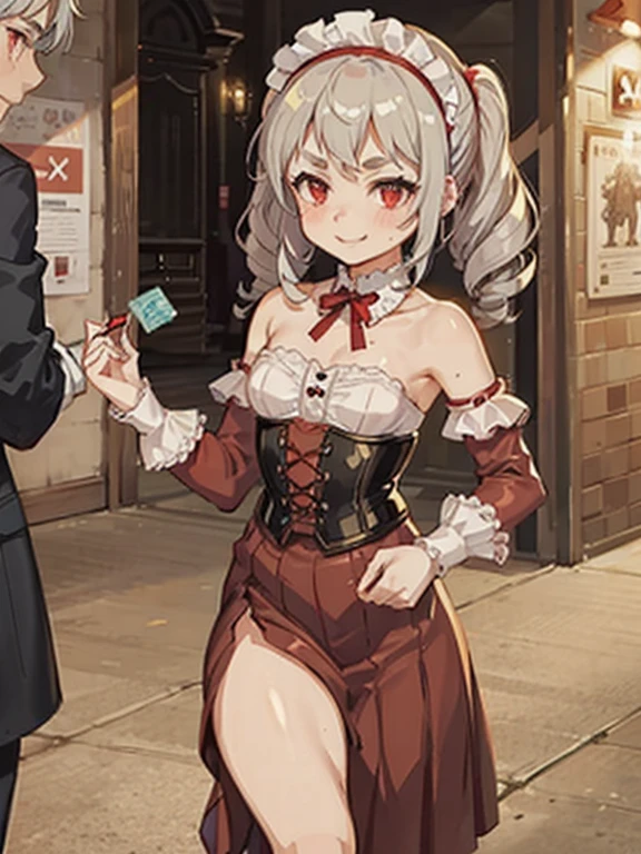 (small breasts:1.2), (perky chest:1.2), (pointed chest:1.2), (Pudding cake magazine cover:1.3),(from above:1.0),(shoot from the side:1.1),masterpiece, 1girl, Amazing Cleavage:1.1, thin waist, optimum,tmasterpiece,hight resolution,best qualtiy,hyper HD,super detailing,awardwinning,a 18yo cute girl,(The upper part of the body),anatomy correct,Beautiful Black miniskirt,garters,Gaze,Small face,bangss,holster,Beautuful Women,hands up,leg holster,Gaze,black boots,Cowboy Shot,cute face,a blond,Longhaire,Twin-tailed,Braids, Hairline,（scarlet eyes）,long eyelasher,Hanging eye corners,White skin of the, ((see through camisole:1.1)), ((Sheer nipples:1.0)),Rocket Tits,(Slim body),smile,seductive weak smiling,(with sparkling eyes and a contagious smile),little open mouth, Looking at Viewer,
