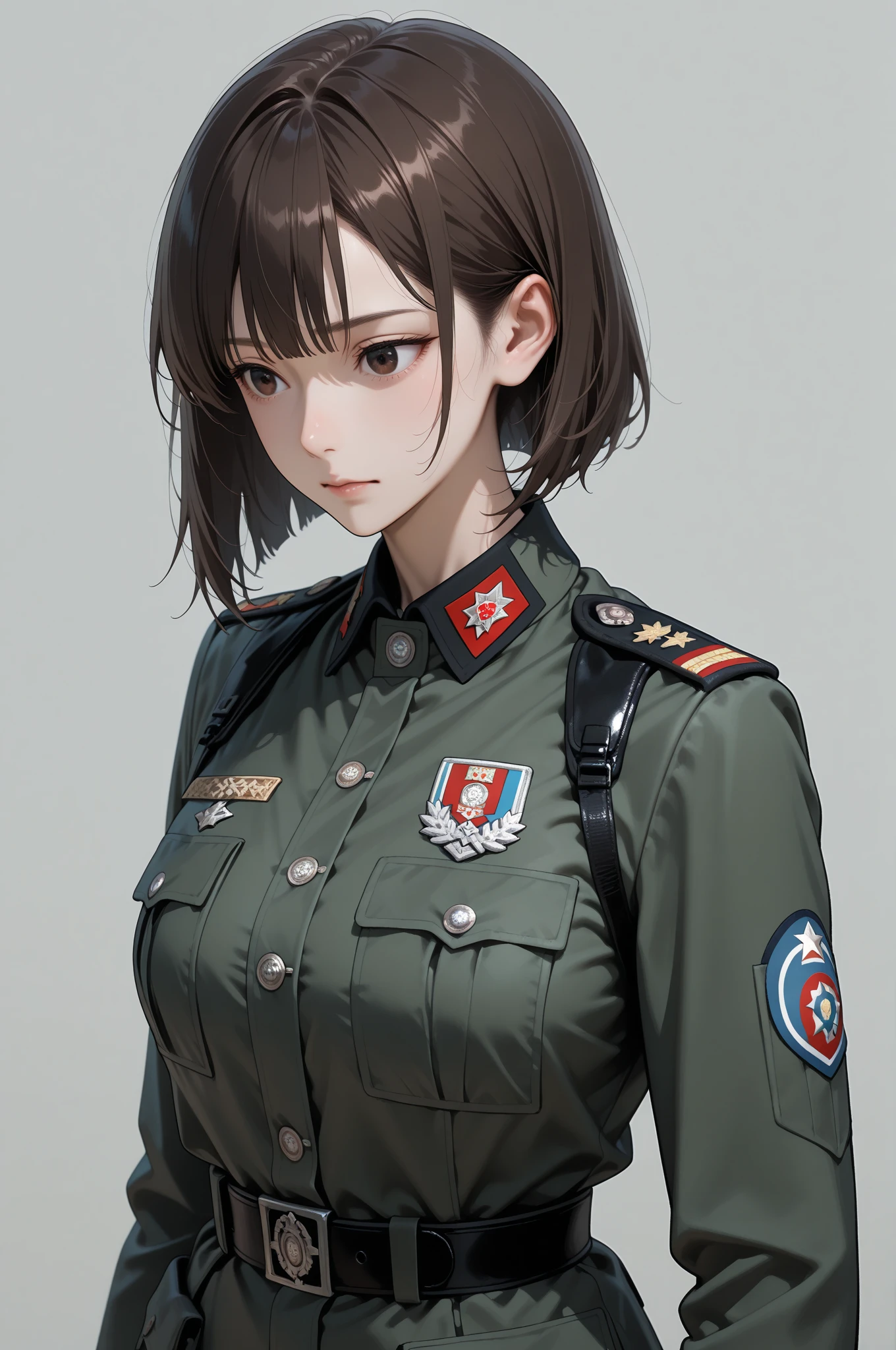 One Man,solo, Face is a canvas,Wearing military uniform,Is saluting,