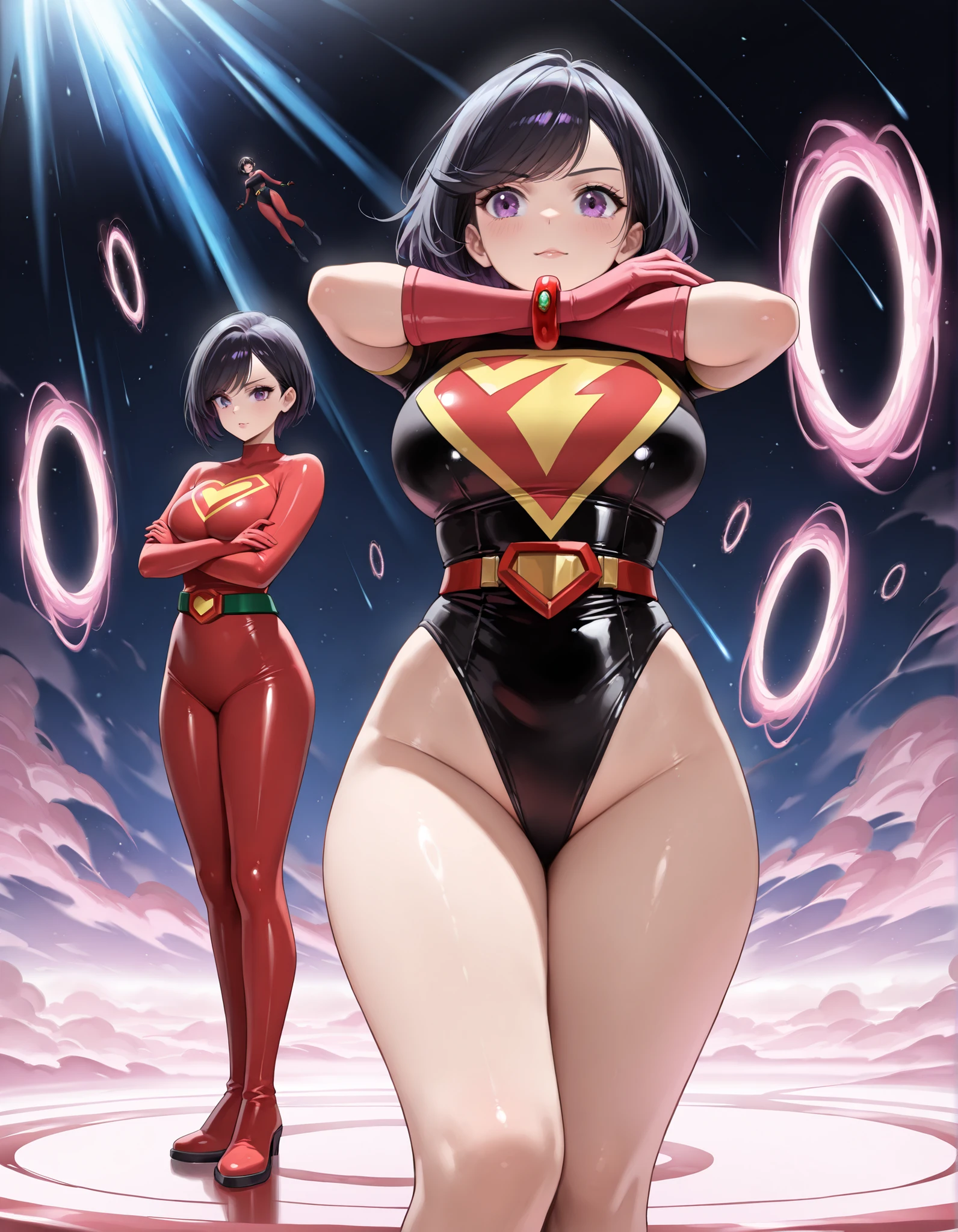 there are a mother and her daughter in front her, women in lingersuits standing next to a camera, a picture by Kamisaka Sekka, pixiv contest winner, conceptual art, commission for high res, posing for a picture, rule 34, [ 4 k digital art ]!!, neutral pose, illustration 8 k, triad of muses, ecchi anime style, poses for the camera