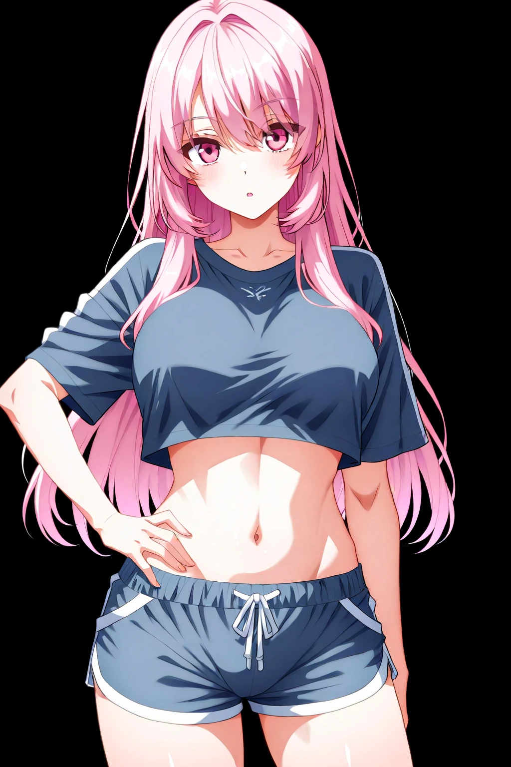 ((masterpiece)), (best quality), official art, extremely detailed CG, unity 8k wallpaper, ultra detailed, highly detailed, detailed background, vivid color, photorealistic, perfect lighting, best illumination,
watanabe_akari, 1girl, solo, (green eyes), aqua eyes, pink hair, hair between eyes, long hair, hair bun, double bun, cone hair bun,
T-Shirt Bra and Boyshort Panty Set,
earrings, heart earrings, large breasts, Mythical labyrinth with mysterious creatures and hidden puzzles.,
<lora:watanabe_akari:0.5>,