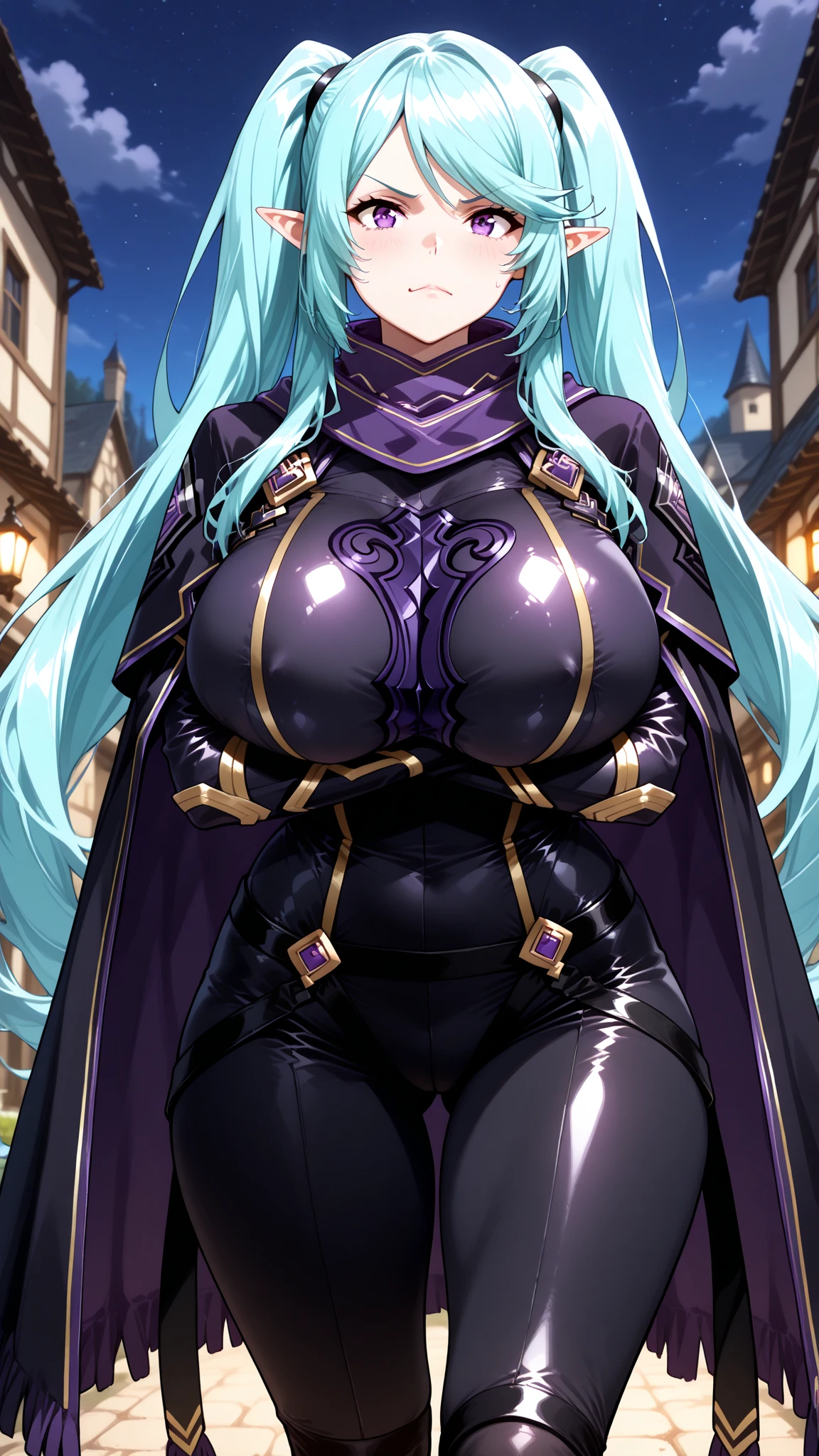 masterpiece, best quality, absurdres, 8k, perfect shadows,perfect lighting,hdr, cowboy shot,shiny skin,skindentation, beautiful body, kafka, ((Purplish Blue hair: 1.4)), long hair, (violet eyes: 1.4), (crop top, underboob, elbow gloves, thigh boots, split skirt, bare shoulders, curvy, midriff, curvy, thighs, higheels, shiny clothes), complex detailed background, inside, luxury palace) (gigantic breasts,hourglass body, thin waist,very slim waist)extremely detailed face,detailed eye makeup, detail face, nice detailed eyes,nice hands, perfect hands (realistic pupils,realistic iris:1) heavy eye makeup,glowing eyes, Bright eyes,standing,standing at attention,(seductive smile), gigantic breasts, curvy, cowboy shot