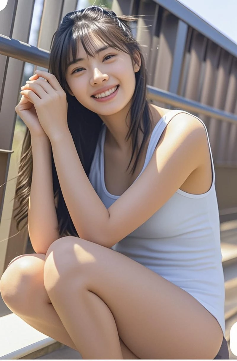 (Official Art、highest quality、Unity 8K Wallpaper、32k、masterpiece、Ultra-detailed、超A high resolution、Realistic、Photorealistic:1.2)、(Natural soft light:1.2)、Fire Glow Effect、Film Grain、Best Shadow、Rim lighting、Side light、Side Shot、(Highly detailed and complex 3D rendering)、詳細なBeautiful Faceと目、Sharp pupils、Realistic生徒、Full Body, Sandy Beach、Beautiful Face、Blurred Background、18 year old beautiful girl、Glowing Skin、Beautiful wet black hair、I pulled up my wet shirt、Wet Check Mini Skirt、(Thighs Thighs Thighs:0.9)、barefoot、curve、Dynamic pose、Open mouth smile、Two Girls、Big body、Fat body、