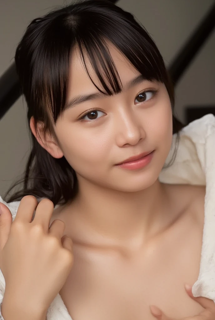 masterpiece, highest quality, 4K, Ultra-high resolution, mishoujo, Painting, Beautiful eyes and fine face, figure, Beautiful details, high resolution figure, Shine_white_particle, One girl, Small breasts、Large Breasts、High 、Japanese、Japanese Idols、A kind smile、